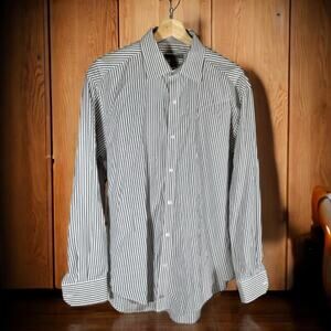 Johnston & Murphy Men's Large White & Gray Striped Tailored Fit Dress Shirt
